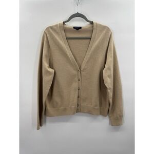 Lands End Womens 1X Cardigan Bling Tan Neutral Minimalist Office Layers Staple